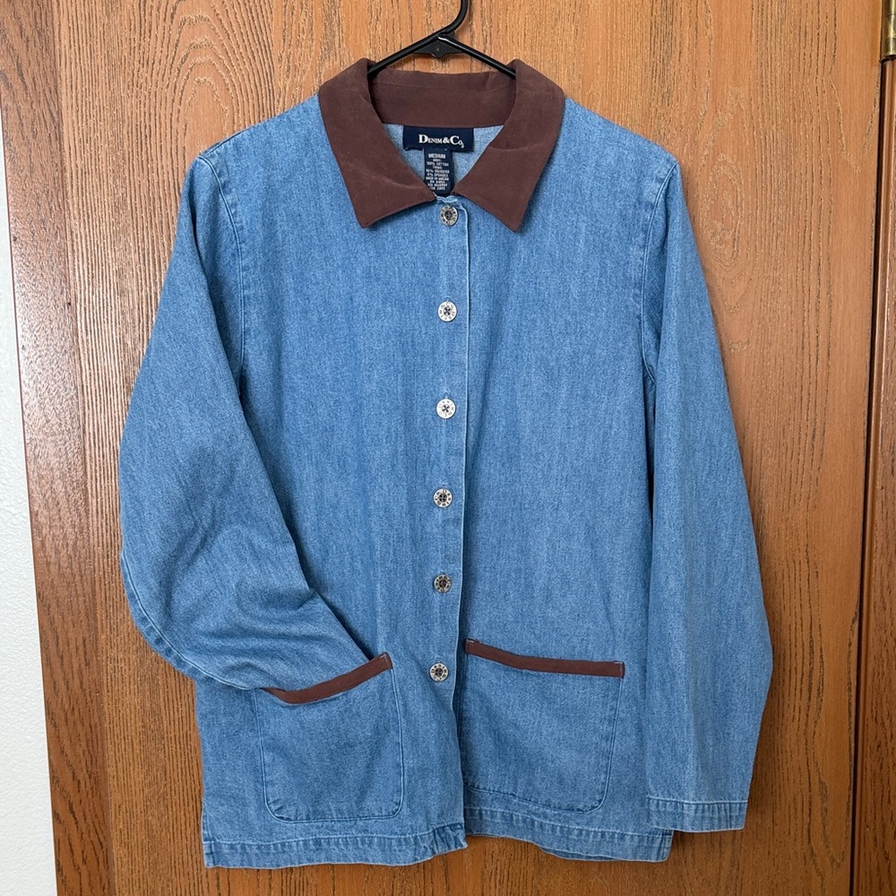 Denim&Co Light Blue Jean Jacket with Brown Collar